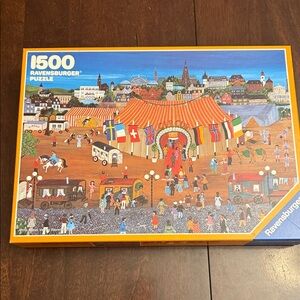 Vintage 1990 Ravensburger 1500 Piece Puzzle - The circus on the outside of town
